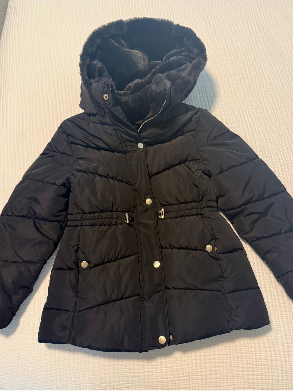 Zara Black Girls' Puffer Jacket with Faux Fur Hood